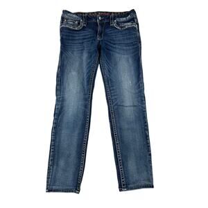 Rock Revival Ruella Cuff Skinny Jeans 32 Denim Y2K Bedazzled Country Bikercore